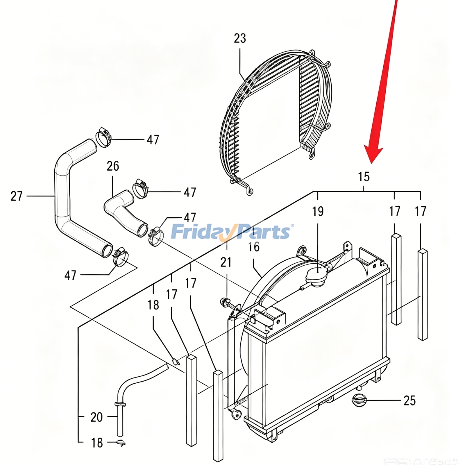 Conjunto de radiador 119128-44540 para motor Yanmar 2TNV70 3TNM68 