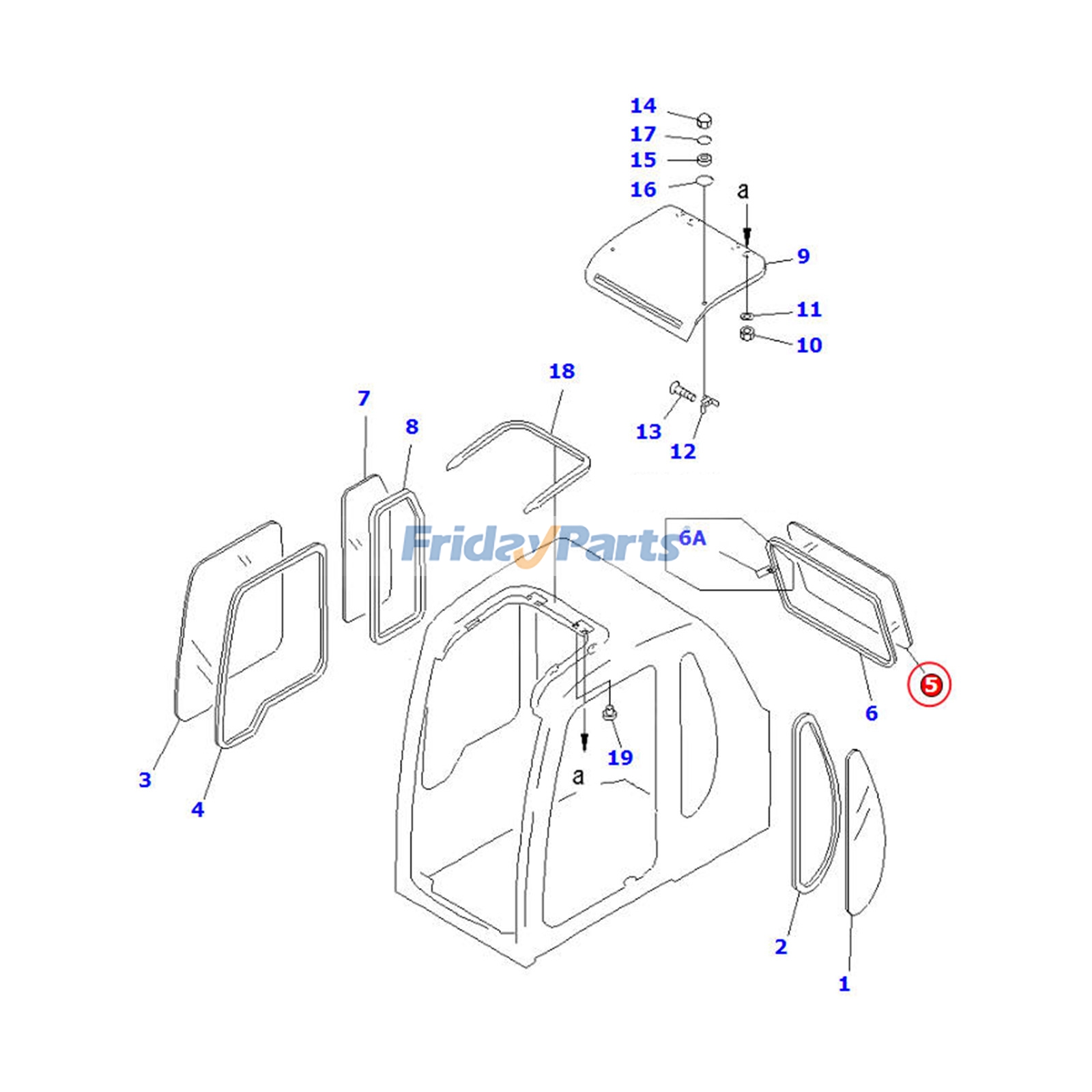Cristal trasero de cabina 20Y-54-35142 para excavadora Komatsu PC100-6, PC120-6, PC130-6, PC150-6, PC210-6, PC220-6, PC230-6 y PC250-6 Para KOMATSU
