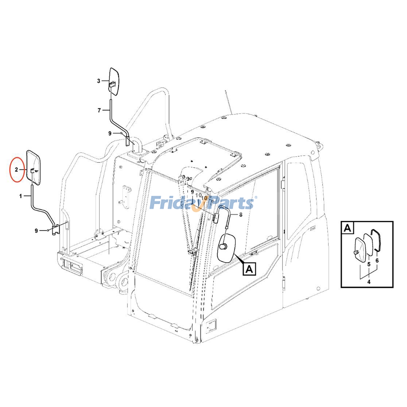 Rear View Mirror for Excavator