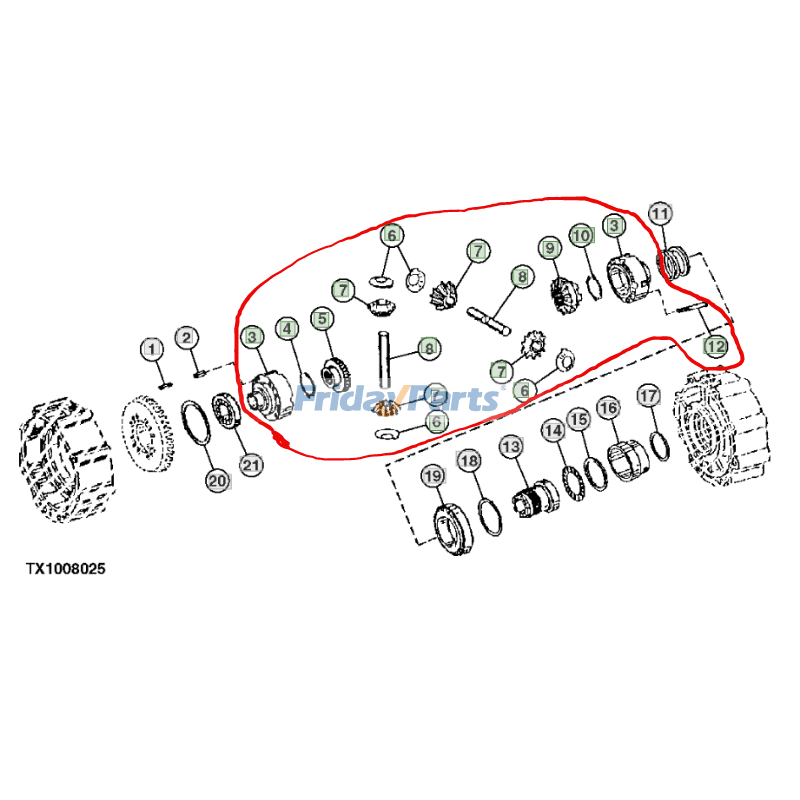 Compra Conjunto diferencial trasero AT186312 AT338798 para John Deere 210LE 310E 310SE 315SE 310G 310SG 315SG 410E 410G 485E 486E 488E en Fridayparts