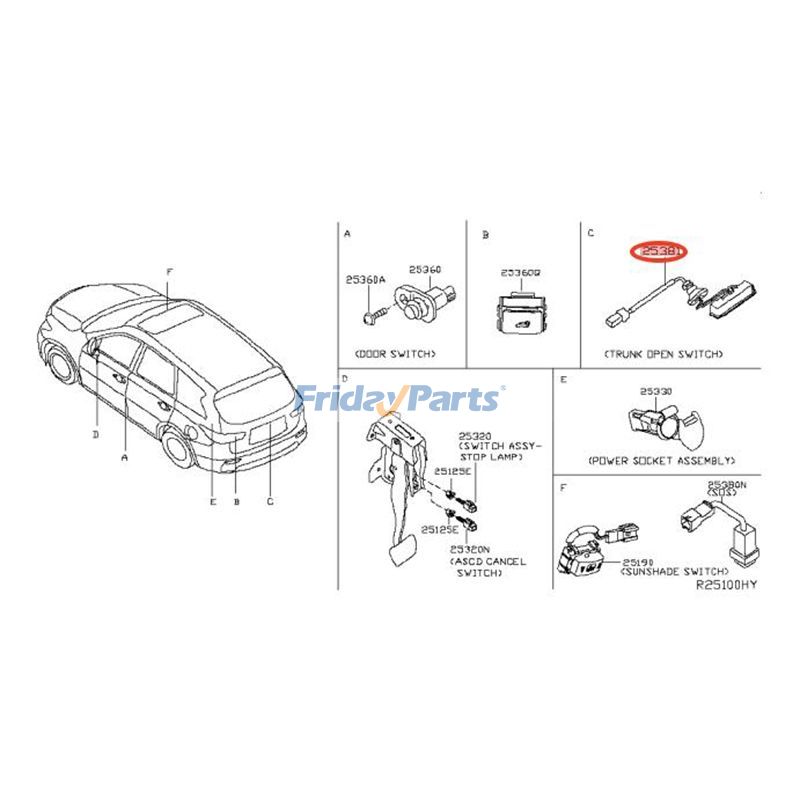 Tailgate Switch For Nissan Vehicle