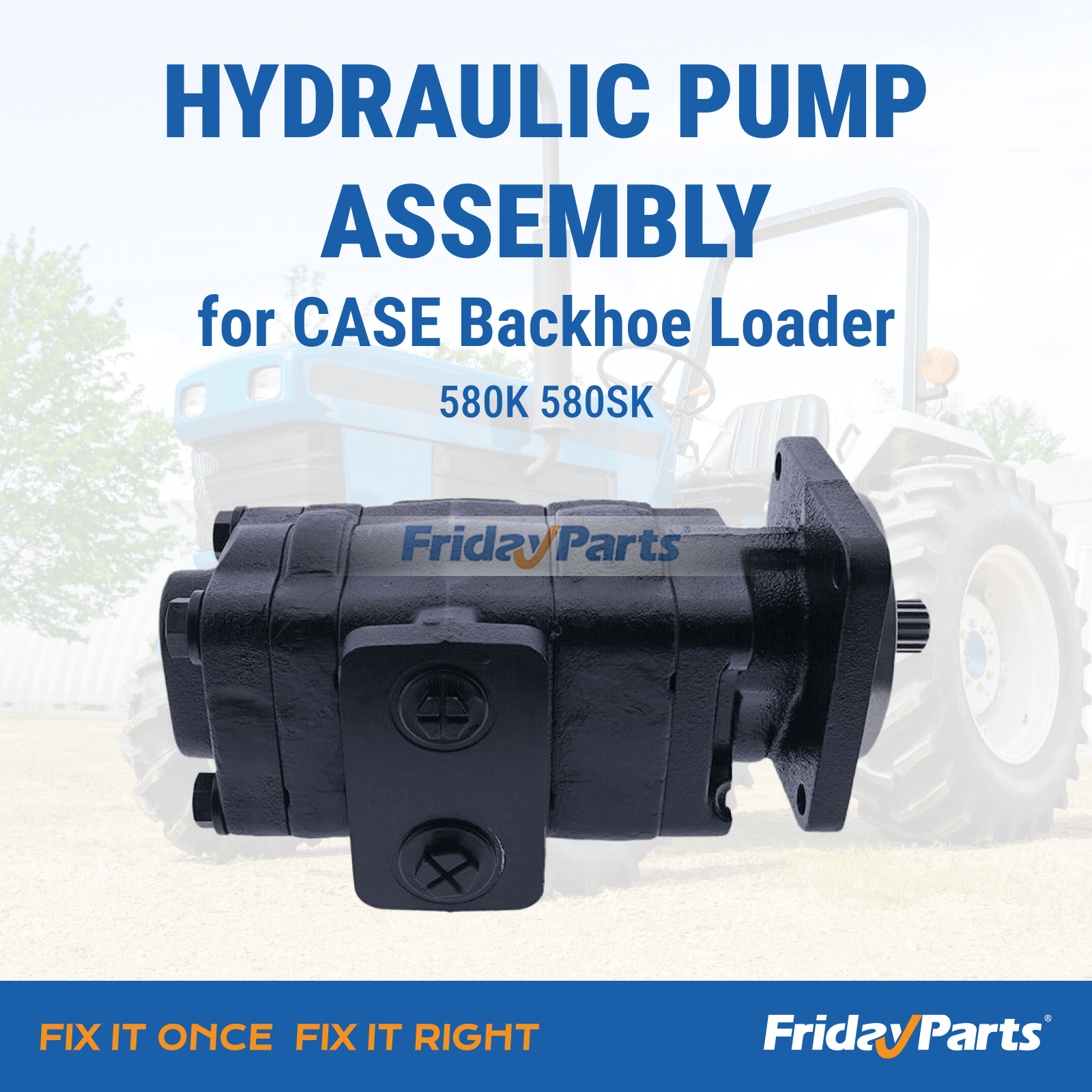 Replacement hydraulic pump D146608 designed for CASE backhoe loaders