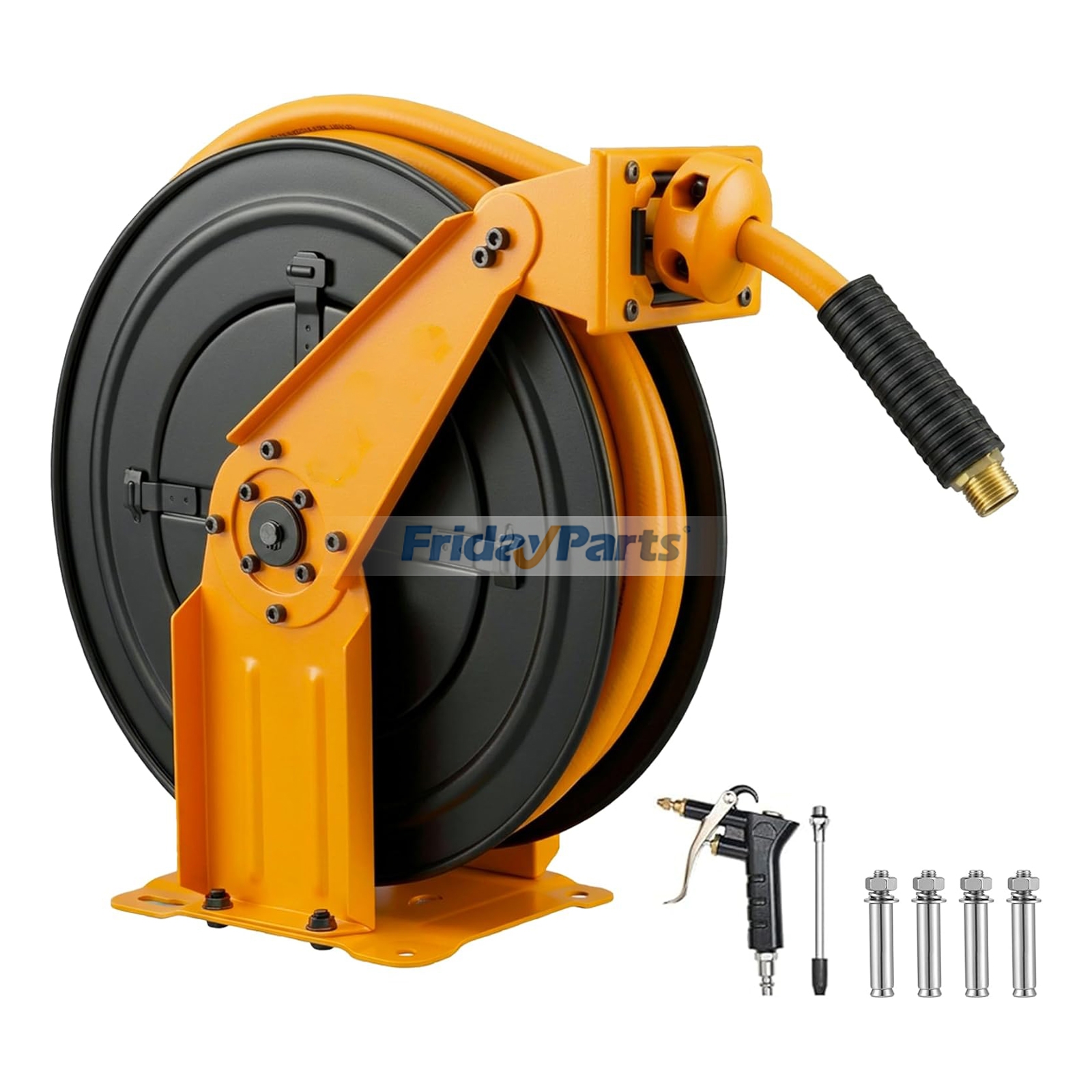 Carrete retráctil para manguera de aire, manguera híbrida de 3/8" x 65 pies, presión máxima de 300 PSI, rebobinado automático y bloqueo de longitud, conexión NPT de 1/4", carrete de acero de un solo brazo de alta resistencia para montaje en techo/pared, i