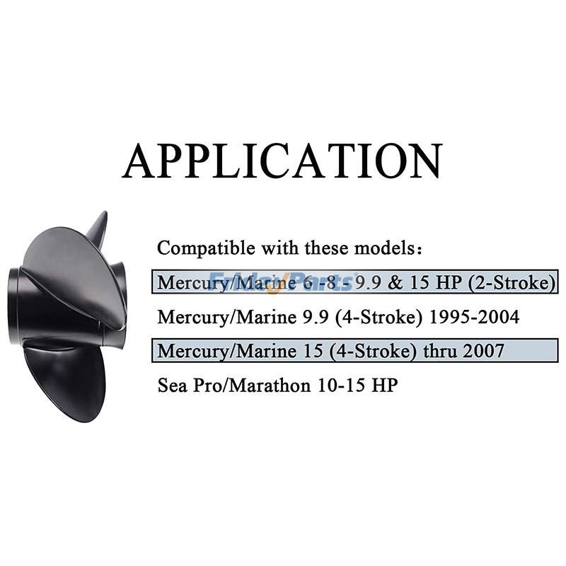 Hélice à 3 pales RH 9x9 48-828156A12 pour moteurs de bateau Mercury Mariner 6-15HP 2-1/2"pourPour Mercury