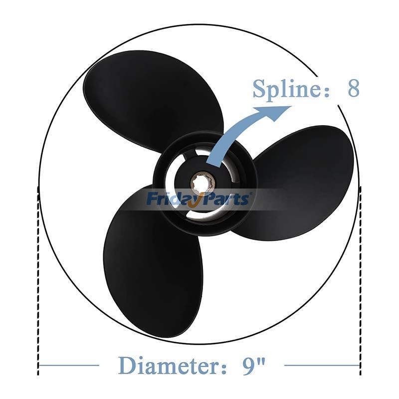 Hélice à 3 pales RH 9x9 6-15 CV 2-1/2" pour moteurs de bateaupour Maritime
