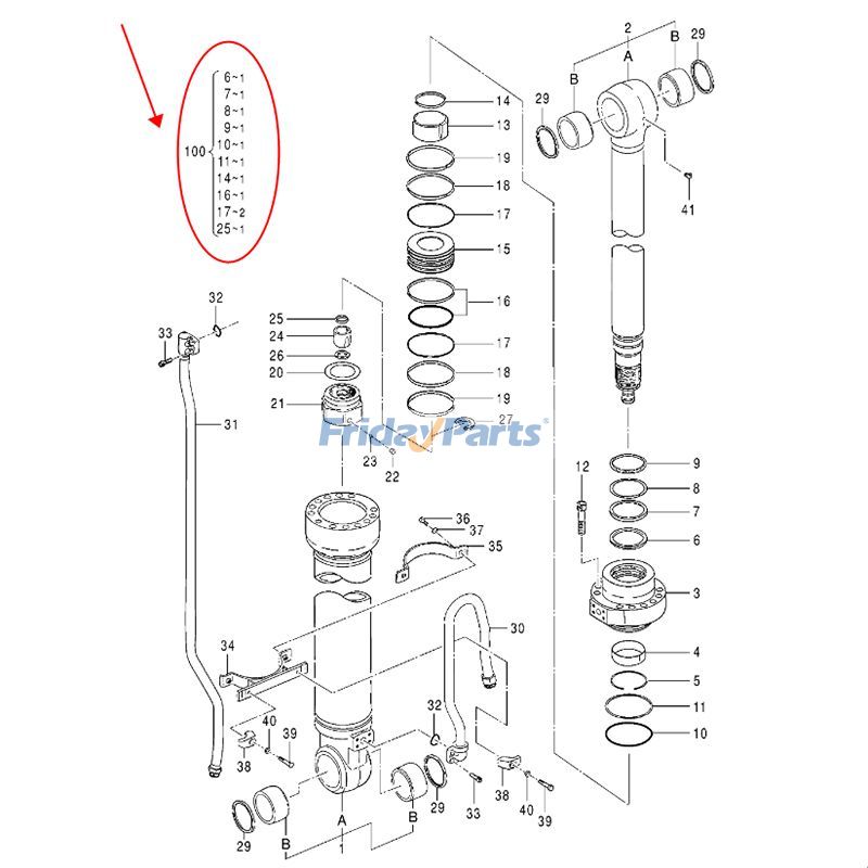 Excavator Arm Cylinder Seal Kit