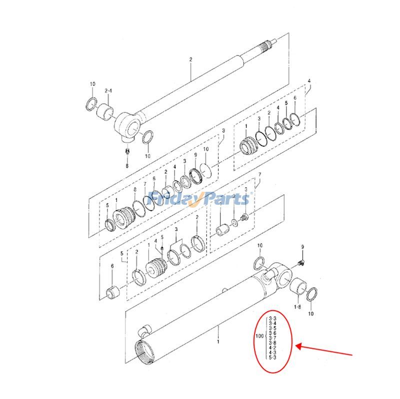 Arm Cylinder Seal Kit 0849404 for Hitachi Excavator ZX30U ZX35U