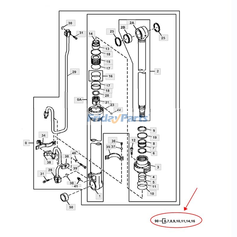 Kit de joint pour vérin de flèchepour Pelle