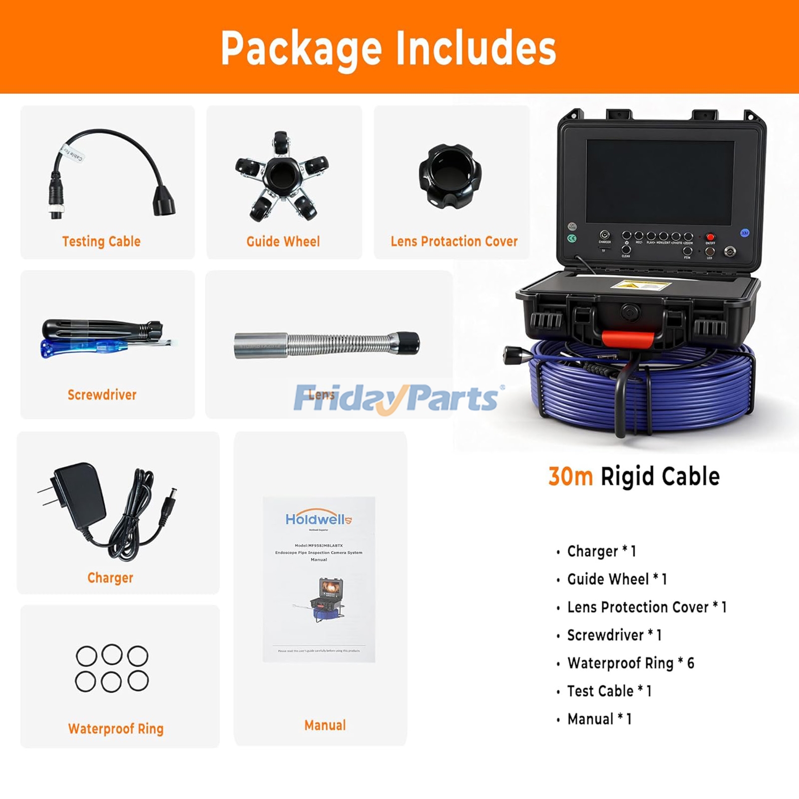 Compra Cámara de inspección de alcantarillado con transmisor de 512 Hz, endoscopio autonivelante para plomería, pantalla HD a color de 9", cámara endoscopio impermeable IP68 con luz, alcance de 30 m (100 pies) para tuberías de desagüe de pared domésticas. en Fridayparts