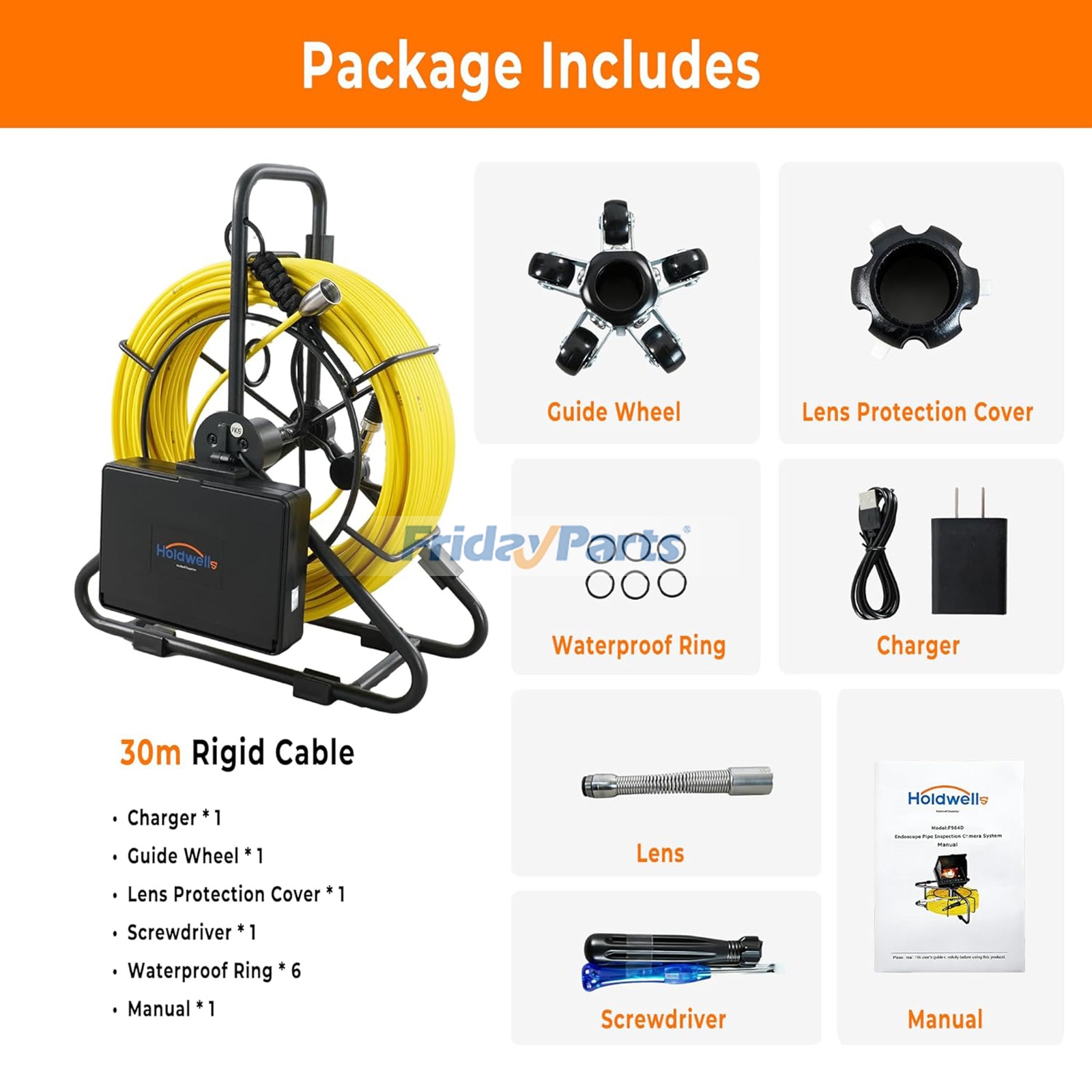 Compra Cámara de inspección de alcantarillado de 30 m (100 pies), endoscopio para plomería, pantalla HD a color de 4,3", resistente al agua IP68, cámara de endoscopio con contador de distancia, luz, batería de 8000 mAh, luz para tuberías de desagüe de pared domé en Fridayparts