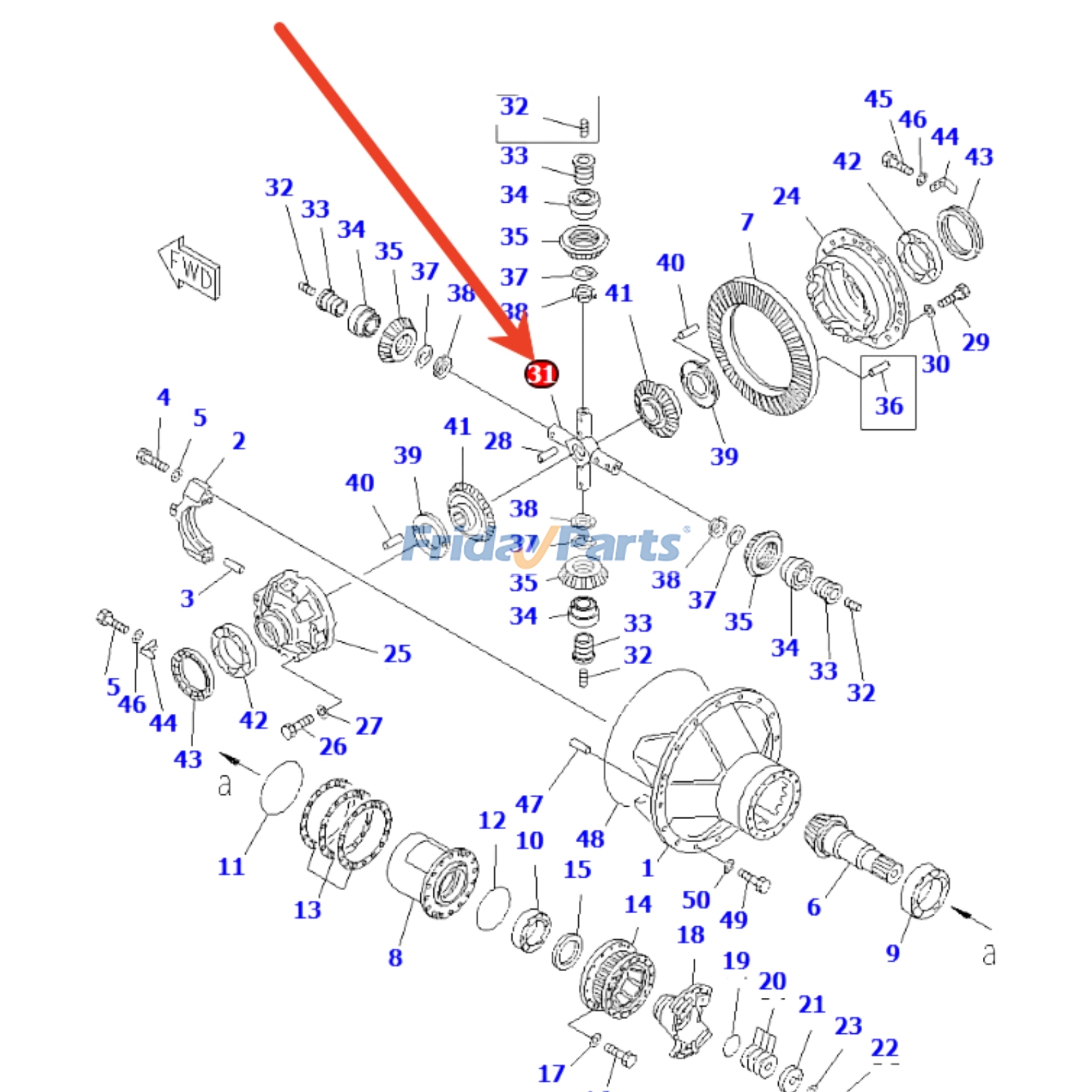 Eje 427-22-11410 para cargadoras Komatsu WA800-1, WA800-2LC, WA900-1LC, WA900-3, WD900-3 y WA900L-3. Calidad superior con 3 años de garantía. Para KOMATSU
