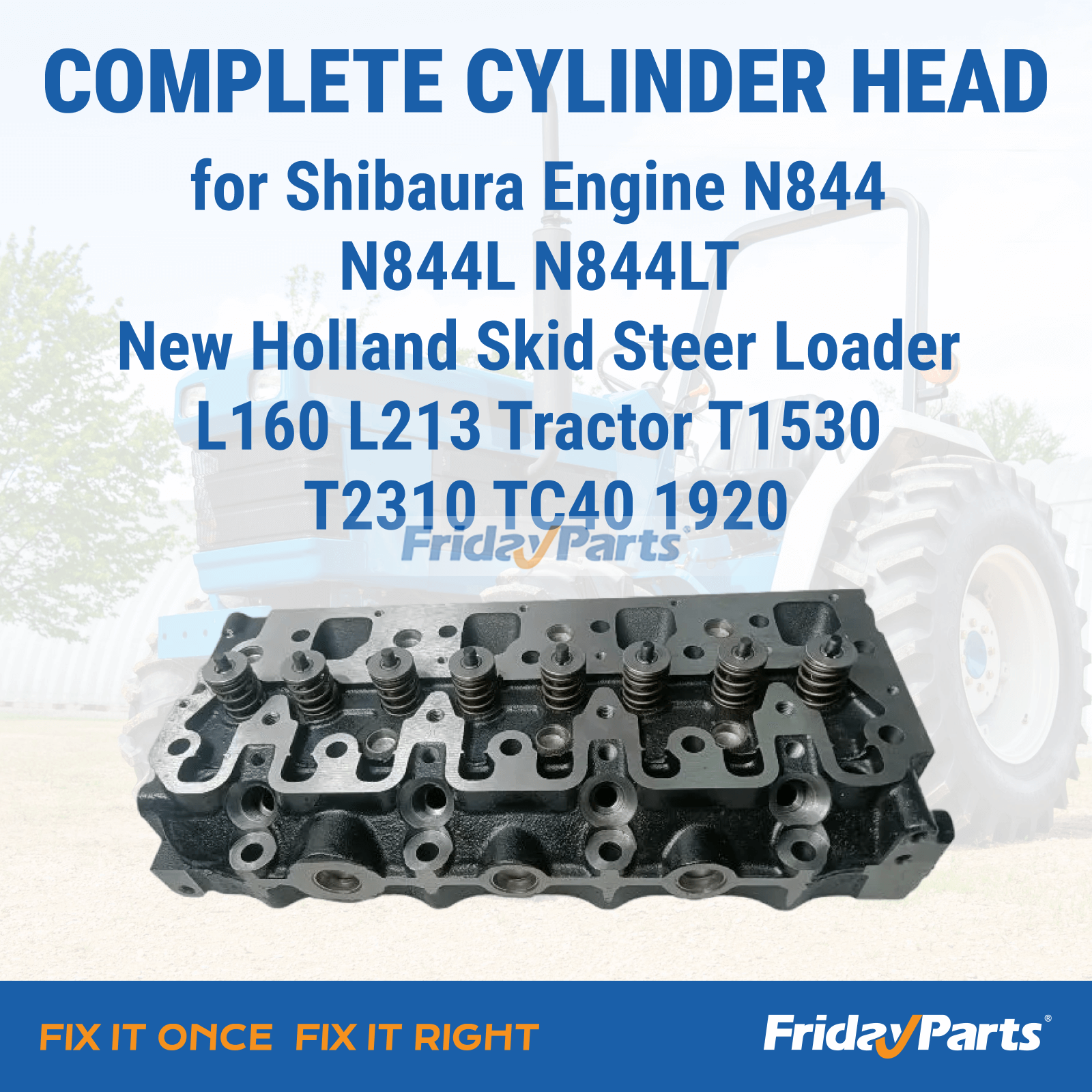 Aftermarket replacement cylinder head for Shibaura N844 engines