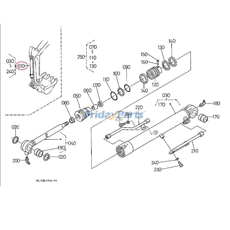 Bucket Cylinder Assembly RC601-67800 for Kubota Excavator U35 Series