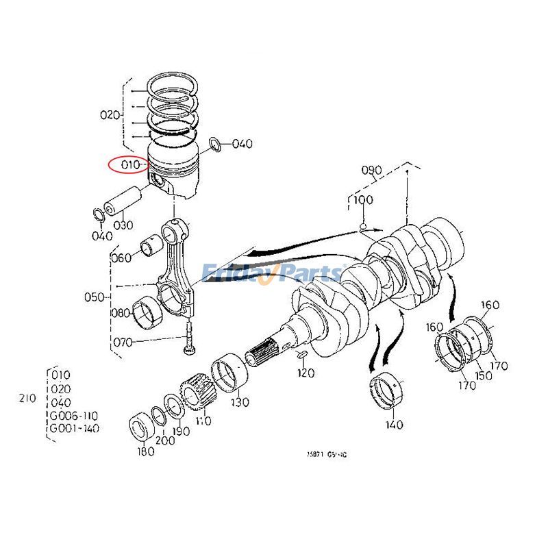 Pistón 16851-21900 para tractor Kubota B7300HSD B7400HSD BX1800D BX1830D BX1850D BX1860 G18 G1900 T1600H GT950 GF1800 Para KUBOTA
