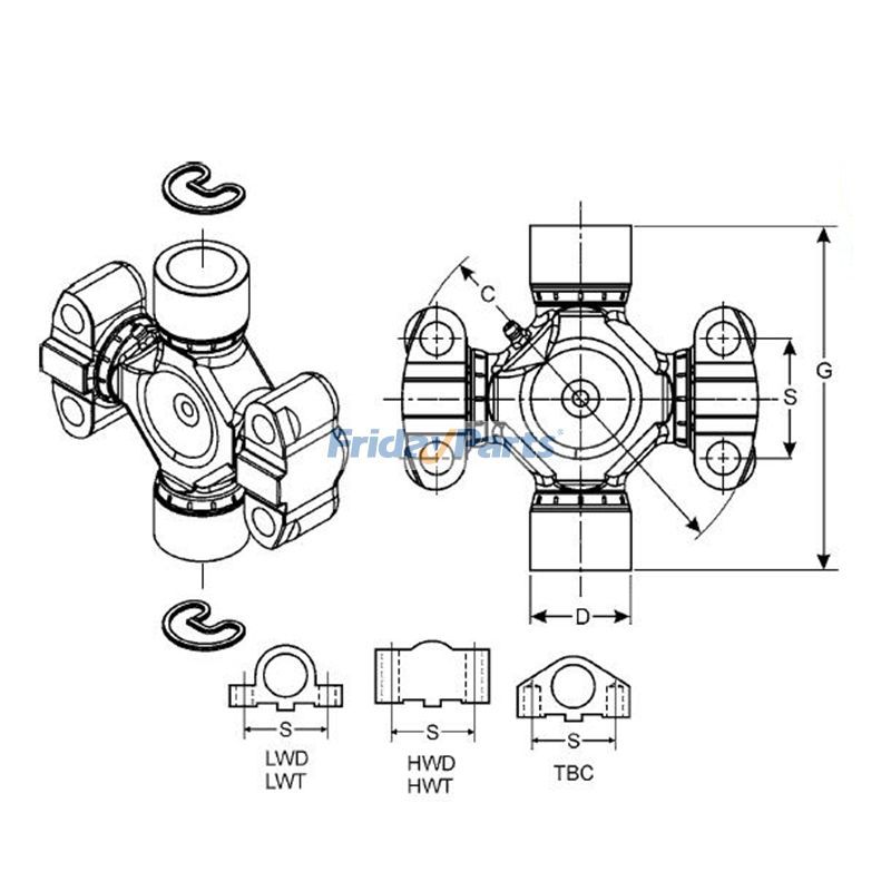 その他の建設機械 スパイダー＆ベアリングアセンブリ Dana Spicer 1480 5C HWD