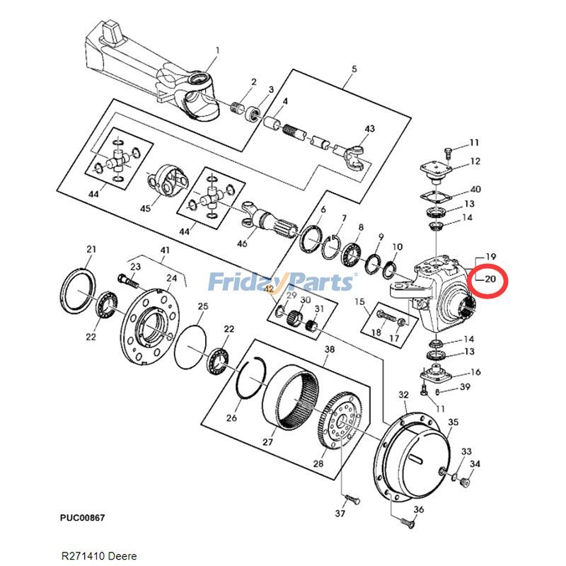 JOHN DEERE用用ステアリングナックル R271410、ジョンディアエンジン 3029 4045 5030 トラクター 4045 5090M 5310 5425 5615 5625 5090R 5525 5403 5415 5410 5715