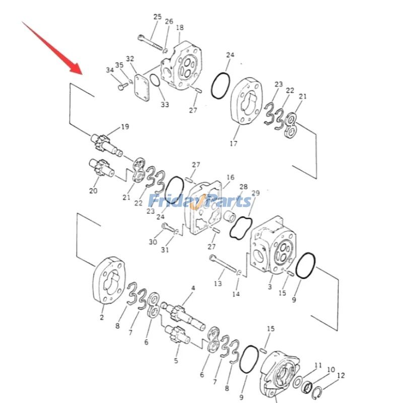 コマツ モーターグレーダー GD405A-1 用タンデムポンプアセンブリ 705-52-10030
