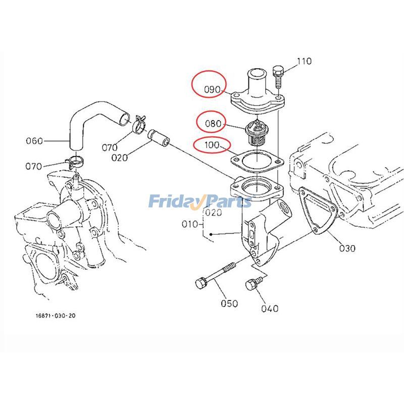 Couvercle de thermostat 15841-73260 et thermostat avec joint 15531-73010 16851-73270 pour moteur Kubota Z482 D722
