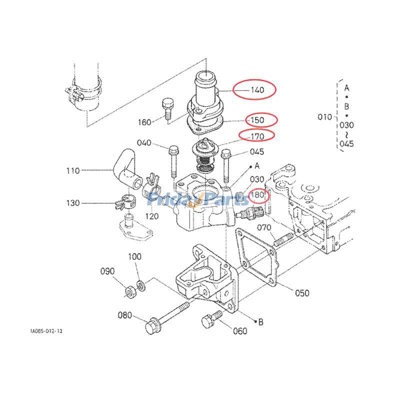 Thermostat avec joint et couvercle 15321-73260 et capteur pour Moteur,Pelle,Tracteur Pour KUBOTA