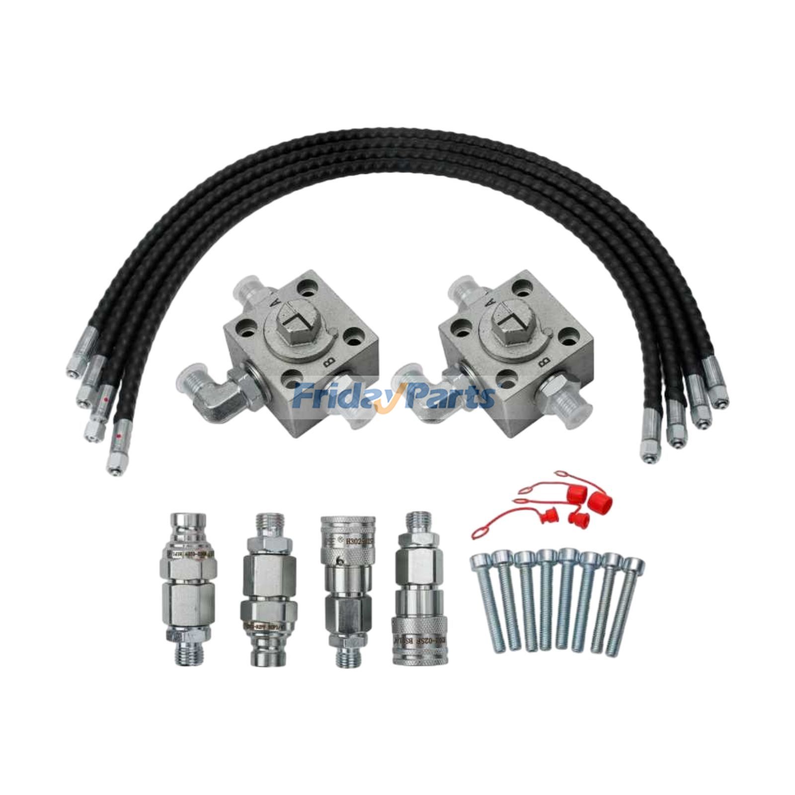 2Pcs 3-Way Diverter Valve For 1-2 Ton Chinese Mini Excavator – With 31in Flexible Hoses