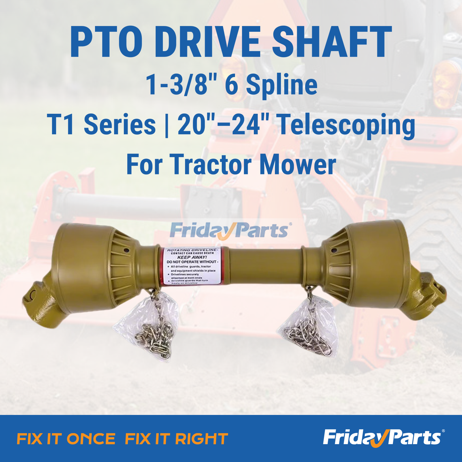 Eje de transmisión TDF amarillo de 1-3/8" con 6 estrías en el extremo T1 de 20" a 24" para tractor Para OTRA MARCA