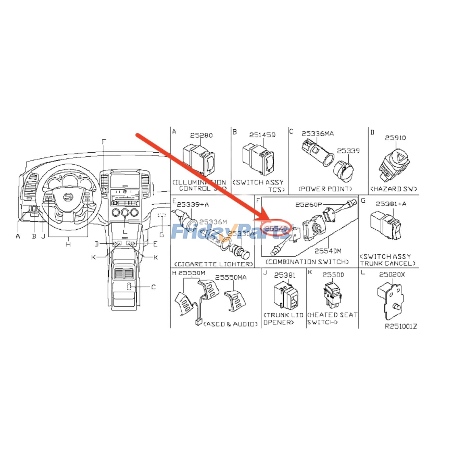 Interruptor de señal de giro 25540-EA005 25540-EA00A para Nissan Altima Xterra Frontier 2004-2006 Para Nissan