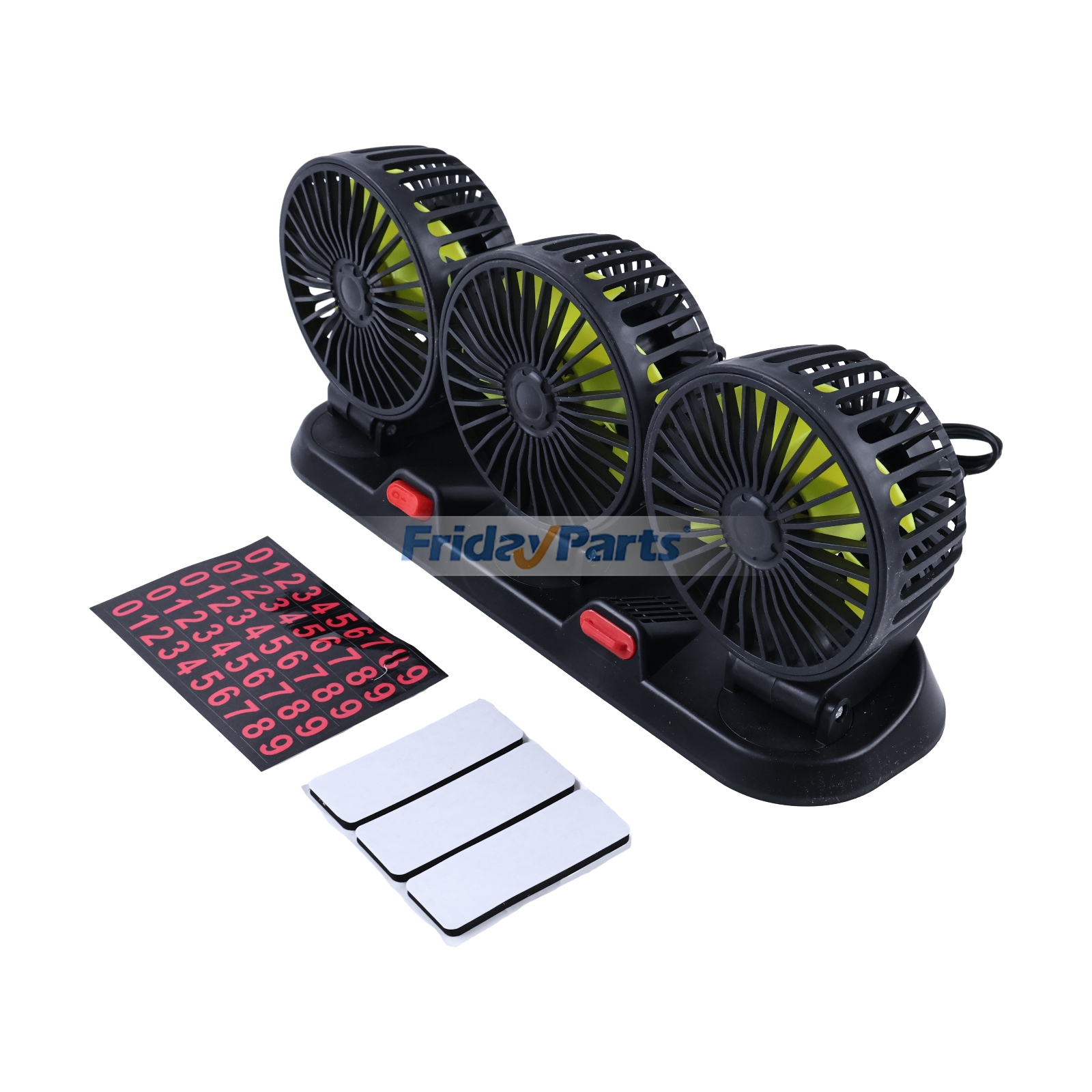 Universal 12V 2-Speed Control Triple-Head Folding Car Fan with Cigarette Lighter for Vehicle