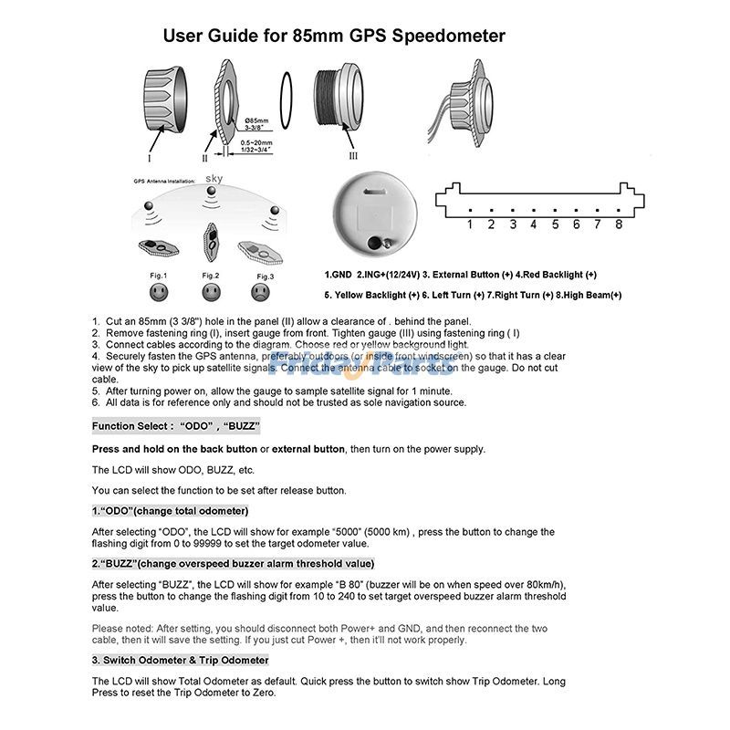 Marine Universal GPS Speedometer 125MPH Odometer Adjustable for Boat Car 3 3/8 12V 24V with Backlight