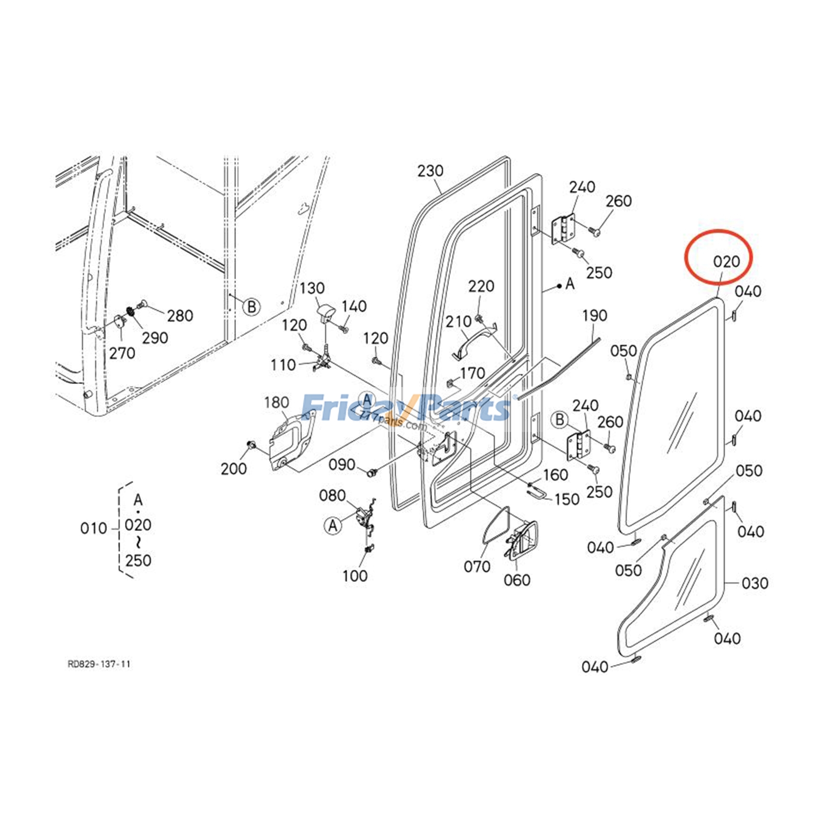 FridayParts Oberes Türfenster aus Glas