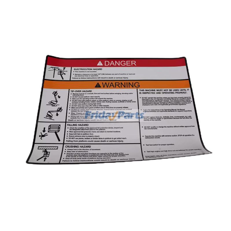 Warning Danger Plate Decal 1703797 for JLG 1200SJP 1250AJP 1350SJP 340AJ 400S 450A 600A 600S 600SJ 860SJ E300A E400A E600J M600J