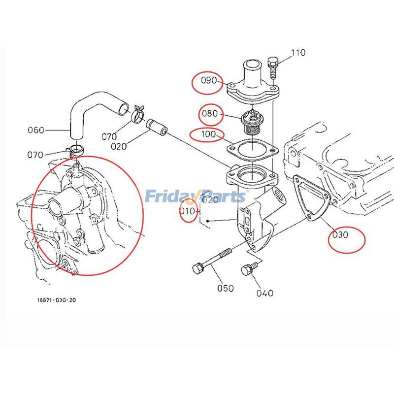 Wasserpumpe 19883-73030 & Thermostat 15531-73010 & Abdeckung 15841-73260 & Flansch 16875-72704 mit Dichtung für Kubota-Motor Z482 D722für 