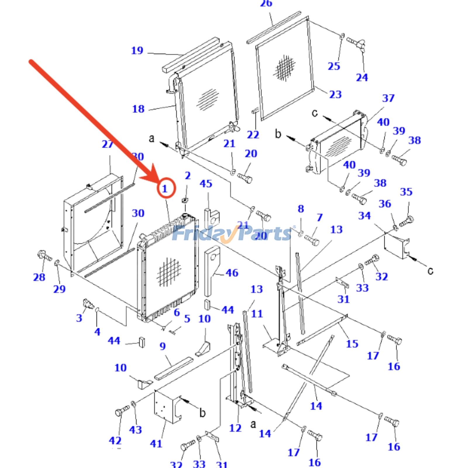 Radiateur du réservoir d'eaupour Pelle