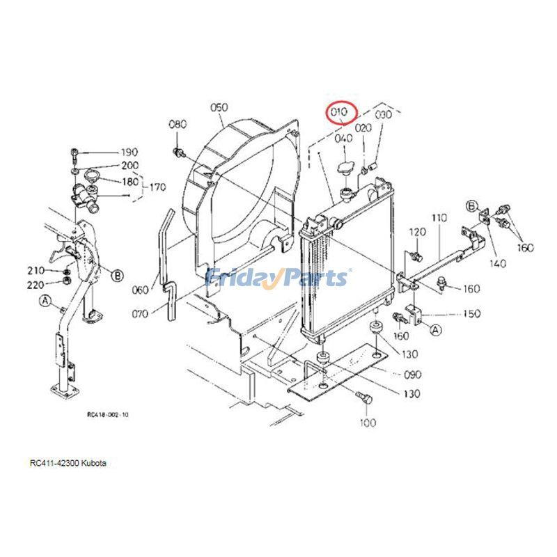 Ensemble de radiateur de réservoir d'eau RC411-42300 pour moteur Kubota D1703 excavatrice KX91-3 KX91-3S KX91-3S2 U35 U35-3 U35-3S U35-3S2 U35S U30