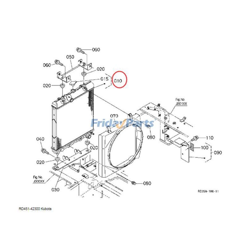 Conjunto de radiador de tanque de água RD451-42300 para escavadeira Kubota KX057-4 KX057-4CA KX163 U48-4 U55-4 U55CA U55