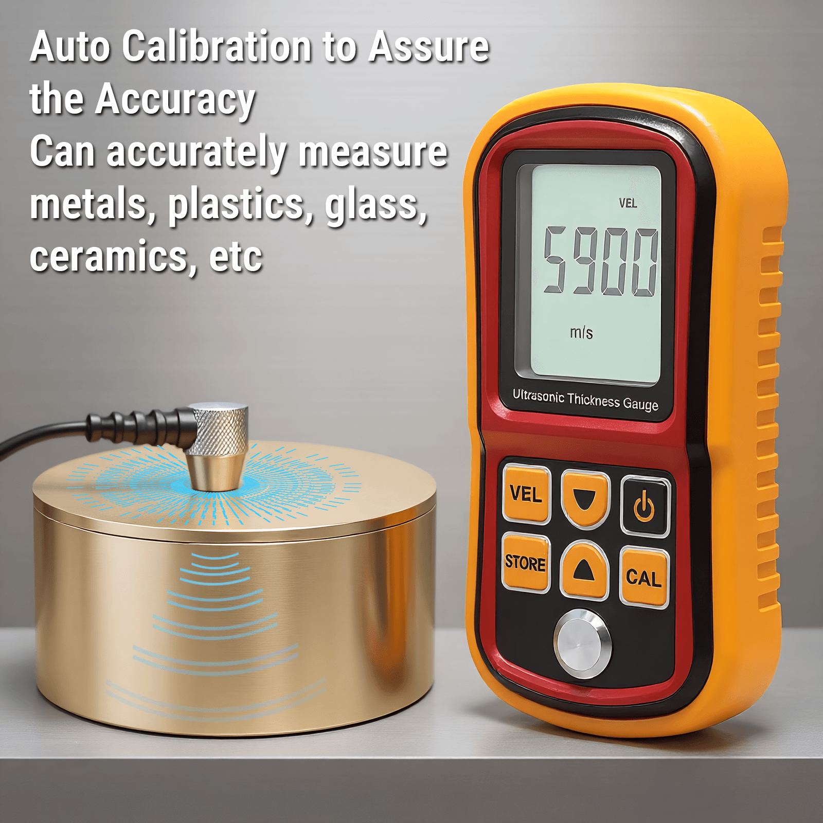 Repuesto Medidor de espesor ultrasónico digital GM100 con pantalla LCD grande, medidor de velocidad de sonido, calibración automática, 5 MHz, 12-300 mm, placa de acero, plástico y cerámica, sin batería. compatible con Otros Para OTRA MARCA FridayParts