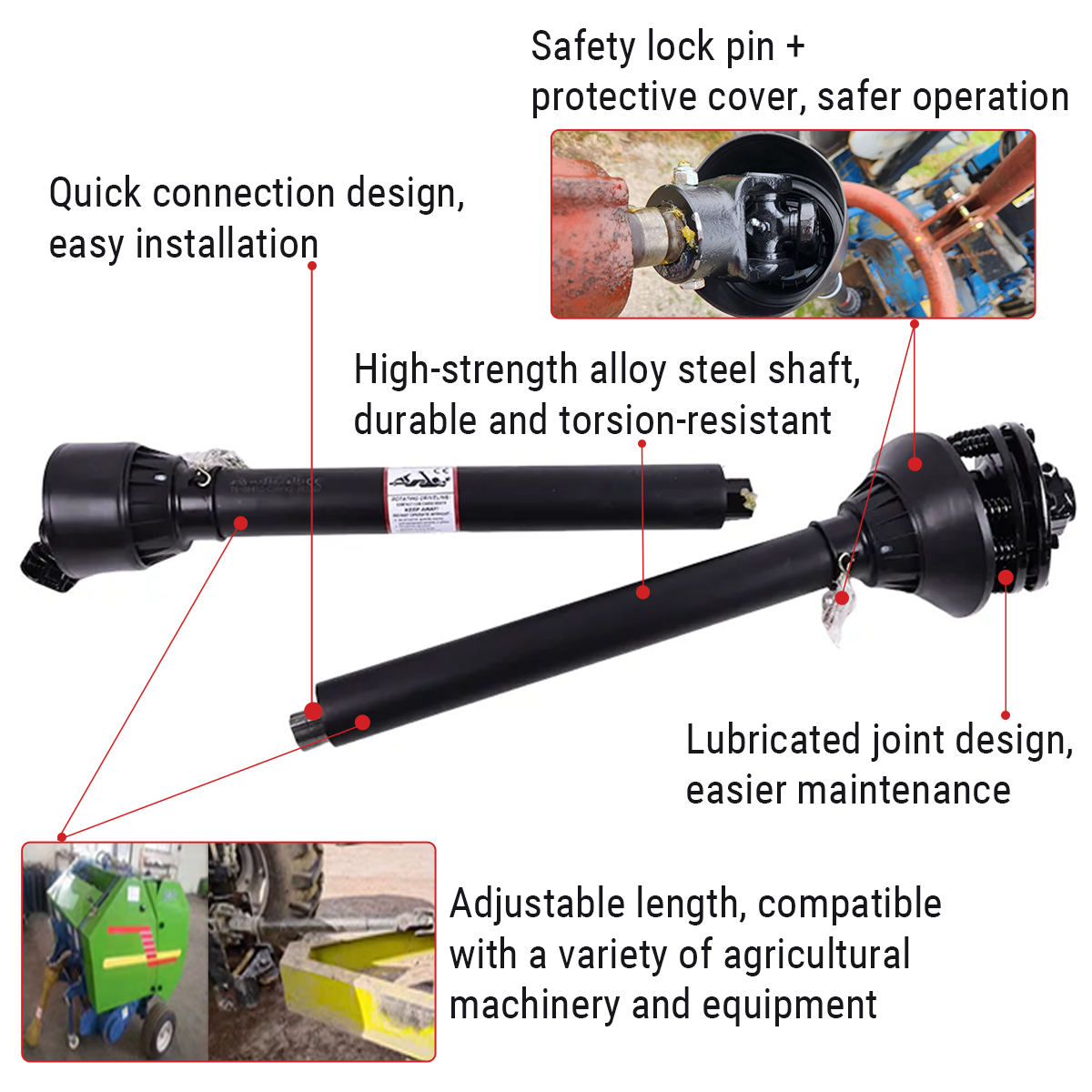 Arbre de prise de force pour débroussailleuse CS53516 pour Kubota John Deere King Kutter Bush Hog Rhino WoodspourPour JOHN DEERE,Pour KUBOTA,Pour AUTRE MARQUE