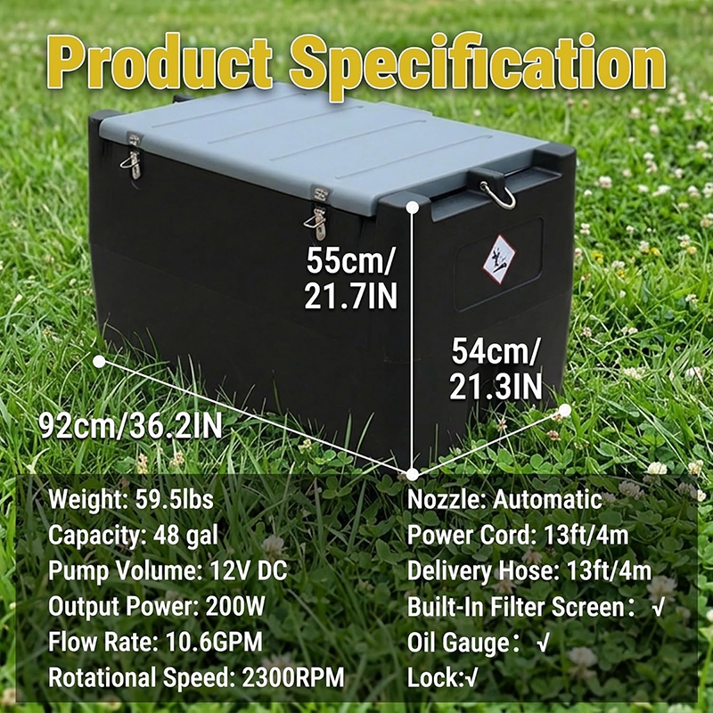 Tanque portátil de transferencia de combustible de 48 galones con bomba eléctrica de 12 V, tanque de gasolina y diésel de HDPE, caudal de 10.6 GPM, manguera de 13.1 pies y boquilla de cierre automático para uso agrícola, de construcción e industrial. para Camión,Vehículo  FridayParts