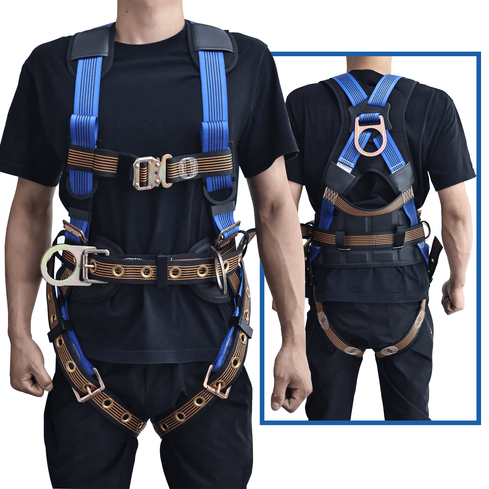 5 Point Full Body Safety Harness and Shock Absorbing Lanyard Set Fall Protection Kit ANSI Certified for Roof Work Rescue and Industrial Use