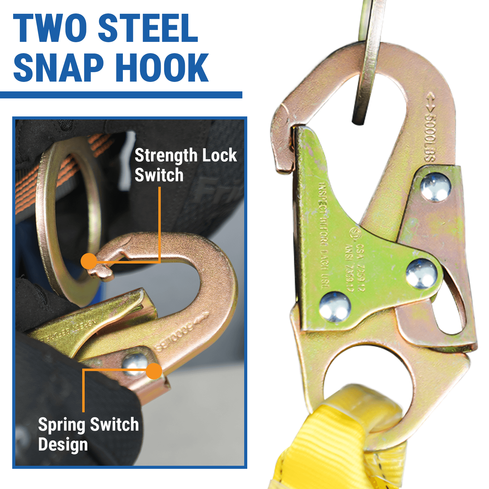 5 Point Full Body Safety Harness and Shock Absorbing Lanyard Set Fall Protection Kit ANSI Certified for Roof Work Rescue and Industrial Use