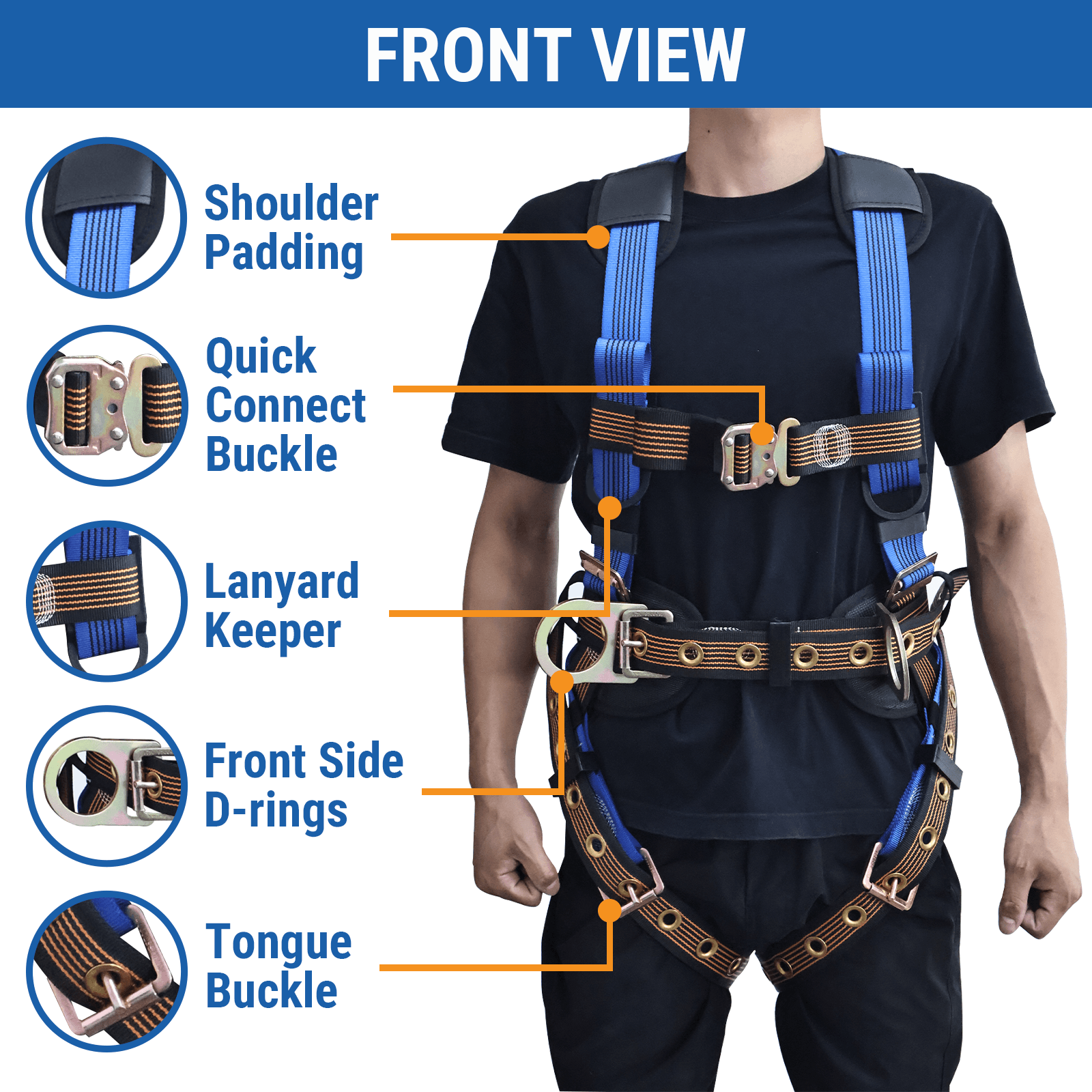 Hand & Power Tools 5 Point Full Body Safety Harness and Shock Absorbing Lanyard Set