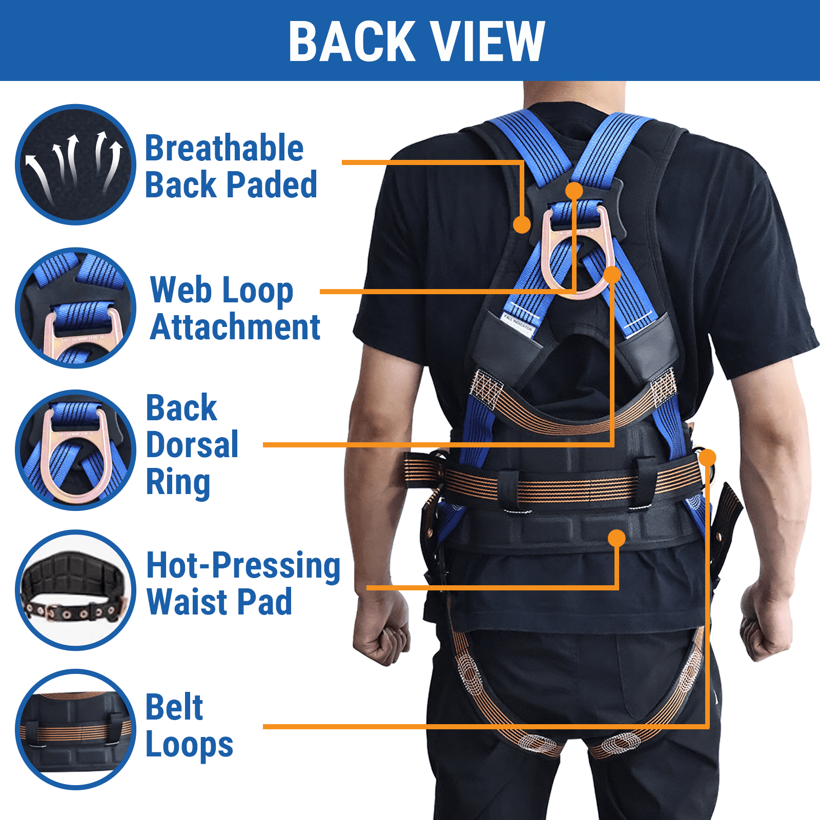 5 Point Full Body Safety Harness and Shock Absorbing Lanyard Set in Stock in China