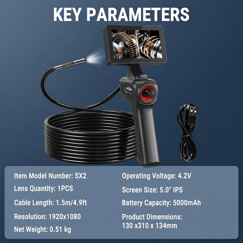 Cable Snake Camera 360° Articulating Borescope Camera, 6.2mm Borescope Endoscope with 5 ...