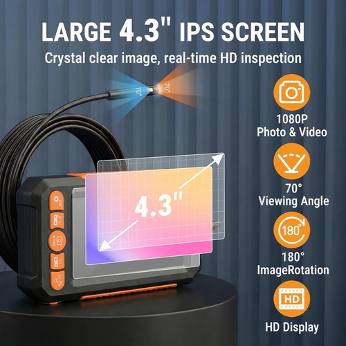Cable Snake Camera 8mm Dual Lens Industrial Endoscope, 720P Borescope Inspection Camera ...