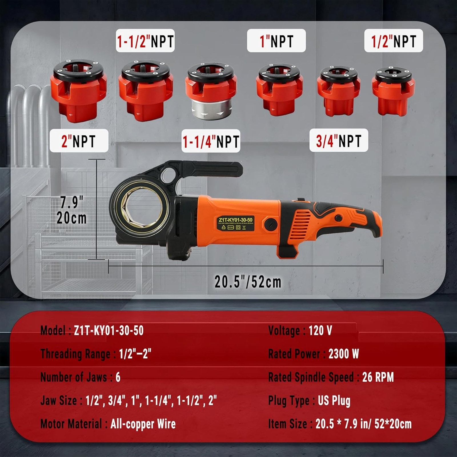 Electric Pipe Threading Machine, 2300W Handheld Threader with 4 NPT Dies (1/2"–1-1/4"), Copper Motor, Portable Kit with Carrying Case for less