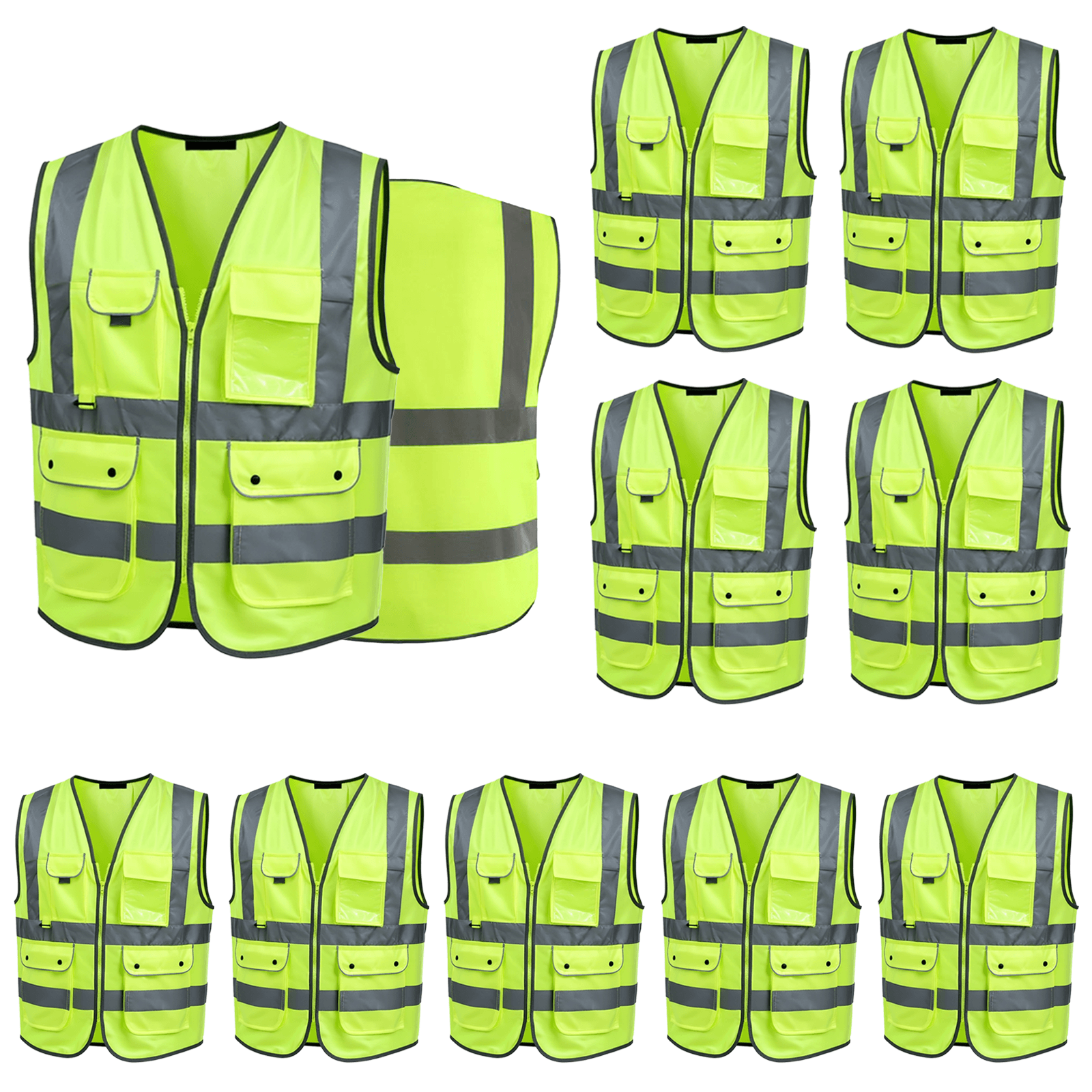High Visibility Workwear Safety Vest with Reflective Stripes Meets ANSI/ISEA Standard Fluorescent Yellow