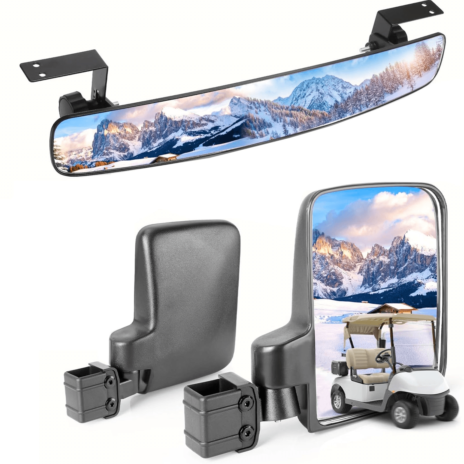 Golf Cart 180 Degree Rotation & Foldable-HD Shatterproof Glass Mirror for E-Z-GO Yamaha Club Car