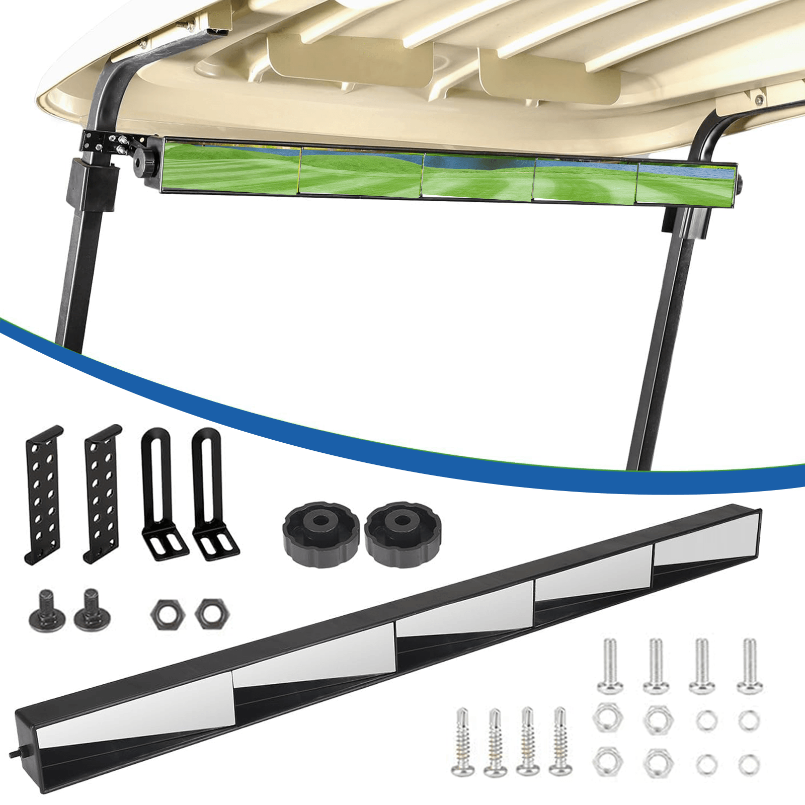 Rétroviseur grand angle à 5 panneaux pour voiturette de golf Yamaha EZGO Club Car. Élimine les angles morts.