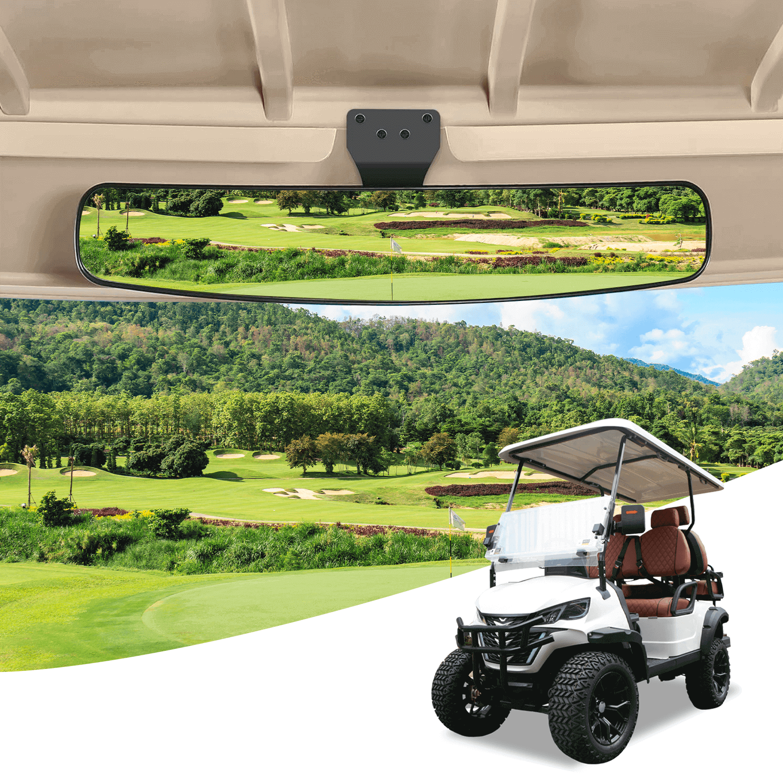 Golfwagen-Drehspiegel, 270°-Drehung, 16,5 Zoll Weitwinkel-Panorama-Rückspiegel für EZ-GO Yamaha Club Car