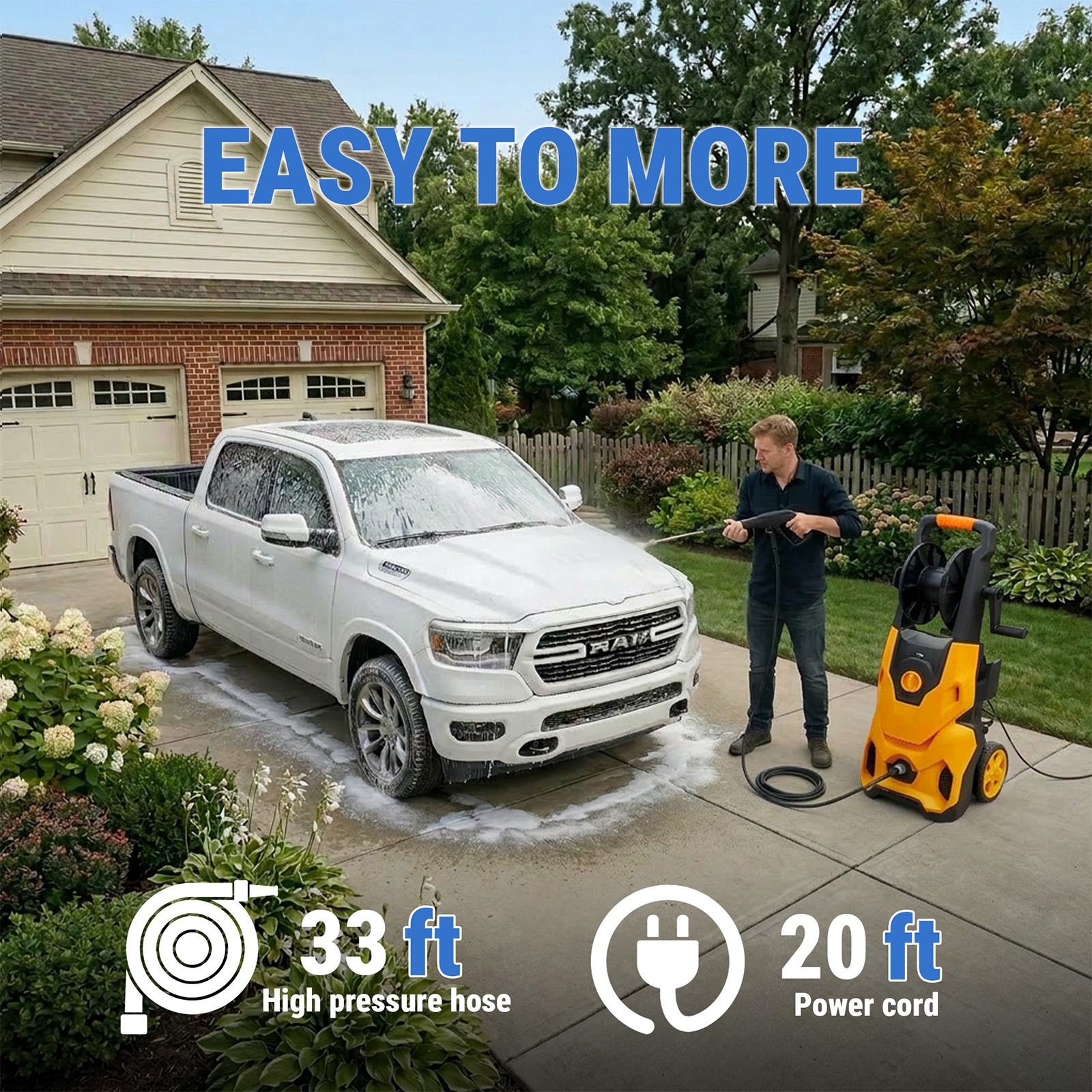 Nettoyeur haute pression, nettoyeur électrique vertical 2000 W, 4800 PSI et 3,6 GPM, 110 V, noir et orangepourPour AUTRE MARQUE