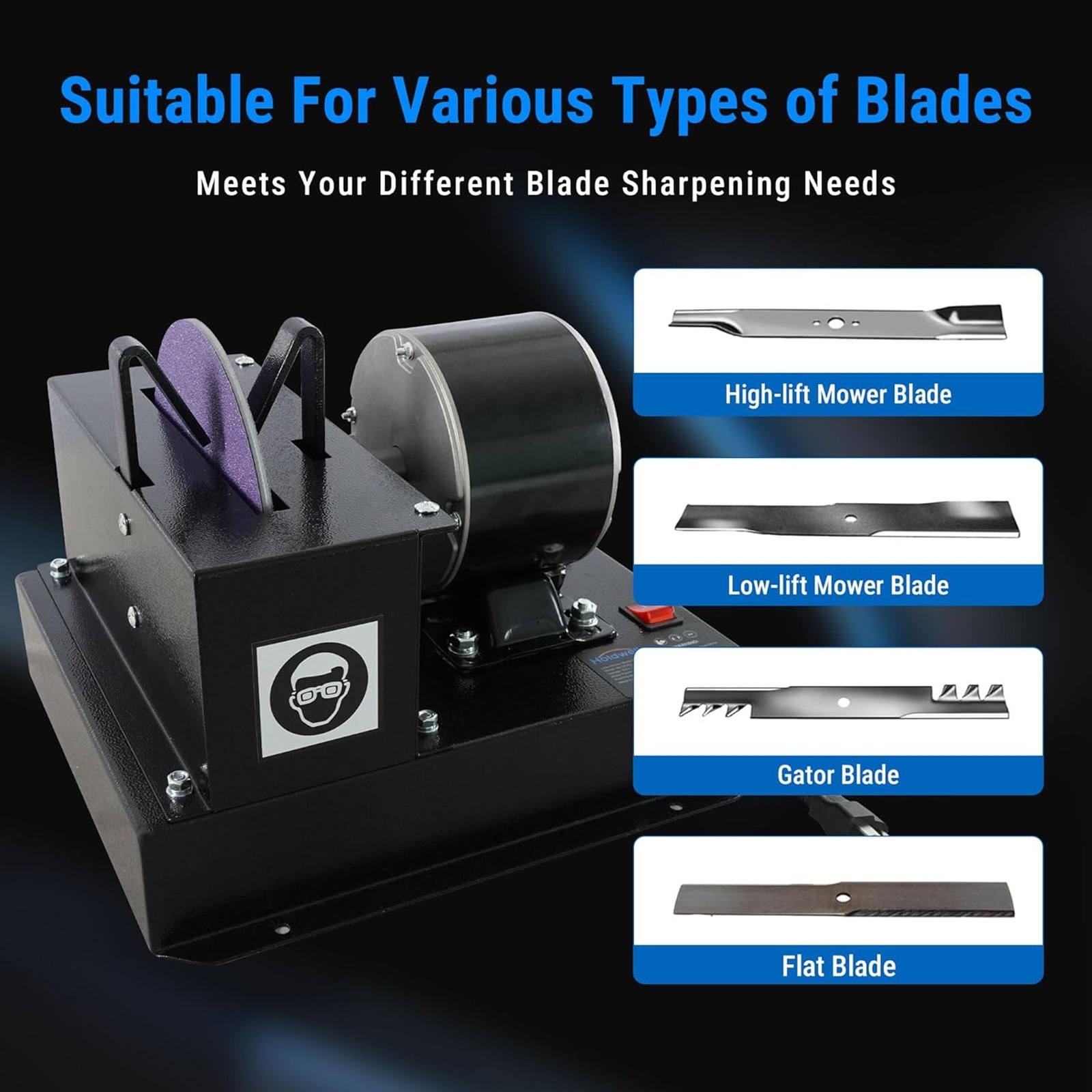 Afilador de cuchillas para cortacésped con protector de chispas mejorado